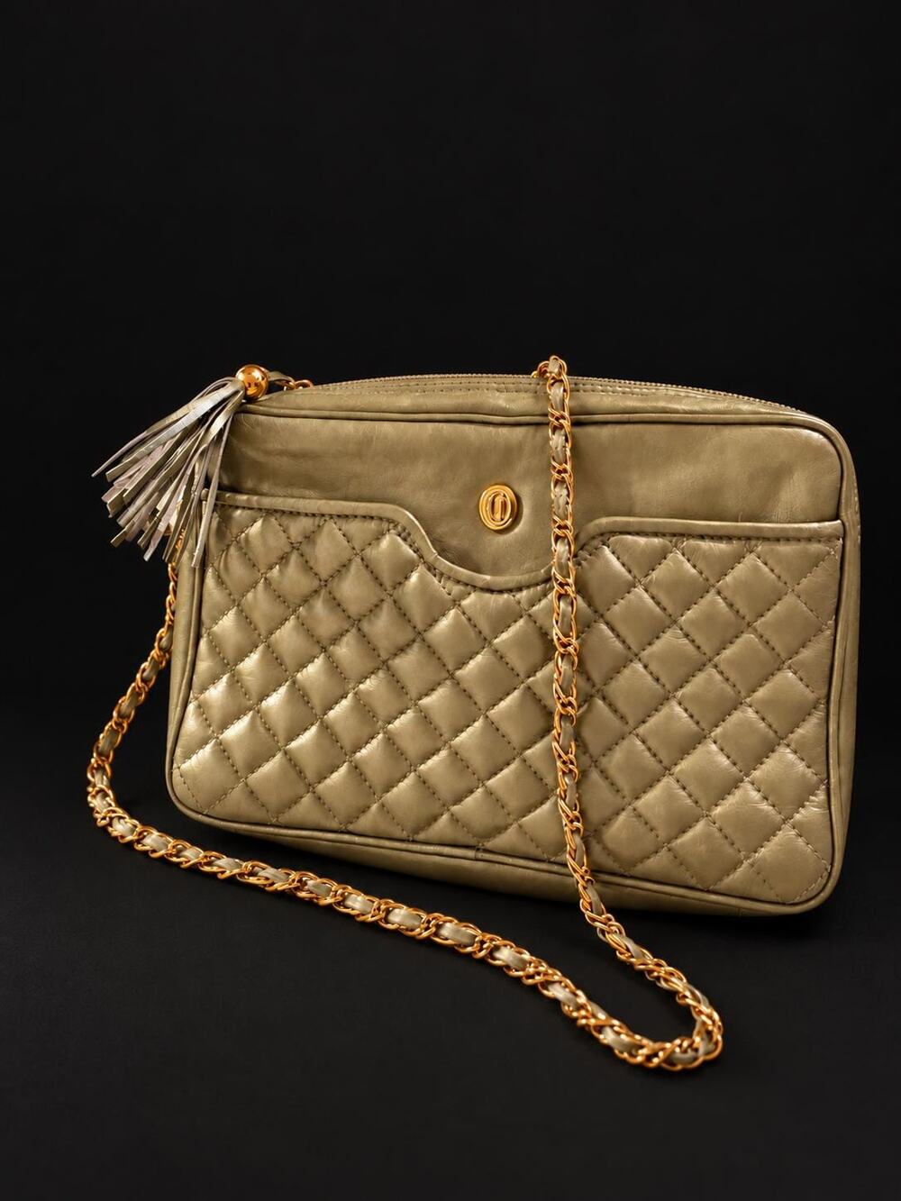 Ganson Crossbody Bag Woven Intrecciato Leather Metallic Bronze 90s Vintage